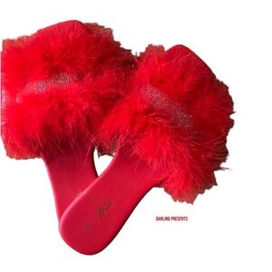 Mata Crystal Feathery Fluffy Slippers Women Color Red Size 7.5